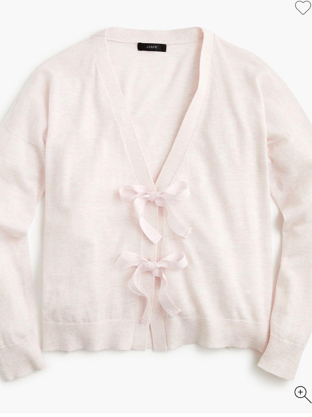 J. Crew Bow Front Heather Pink Tie Front Cardigan Sweater